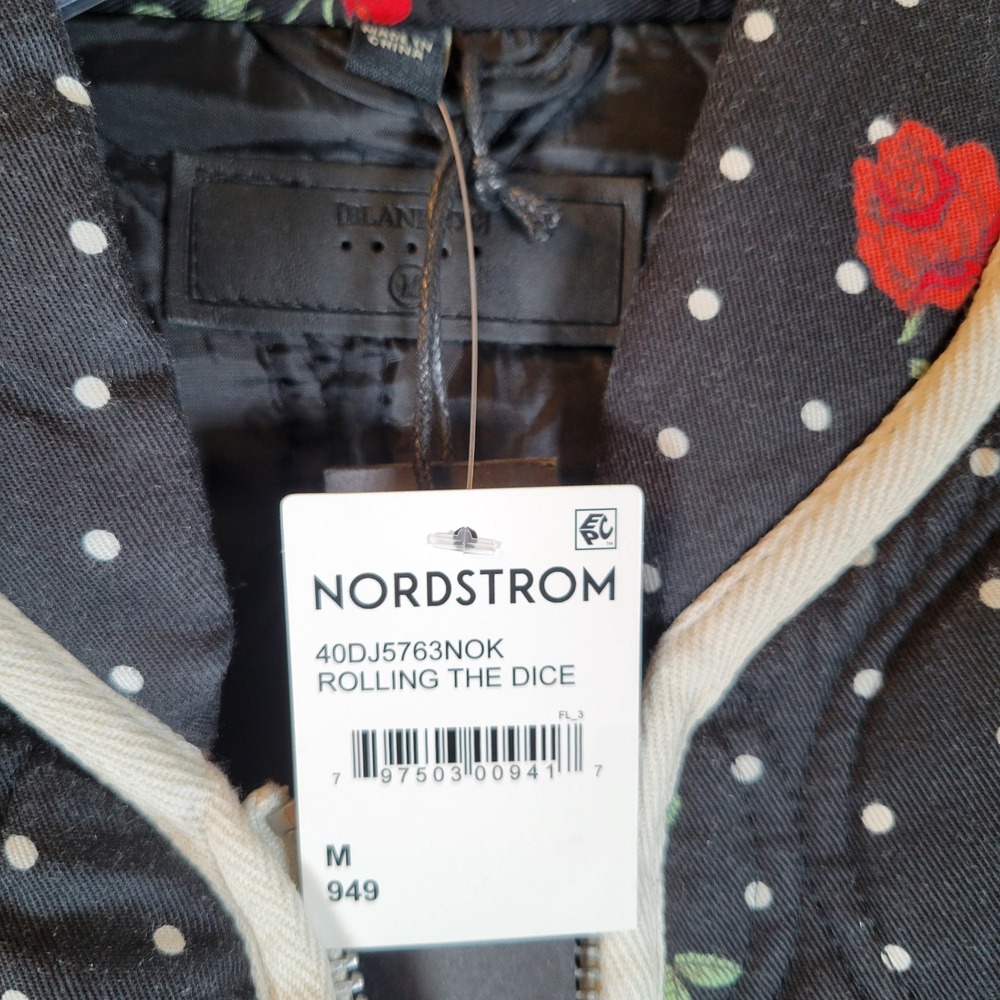 BLANKNYC Women Quilted Rolling The Dice Floral Polka Dot Jacket Size M Black - Picture 7 of 10